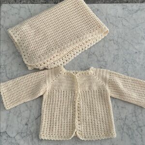 Handmade Crochet Baby Cardigan and Blanket Set